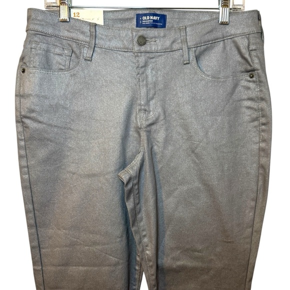 NWT Old Navy Rockstar Super Skinny mid rise silver gray shimmer jeans women’s 12 - Picture 3 of 11